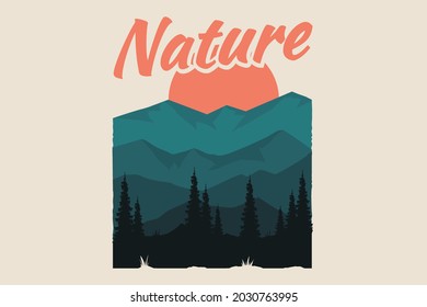 nature landscape mountain flat retro vintage illustration