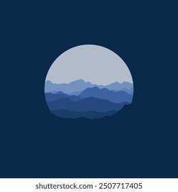 nature landscape mountain illustration in circle shape.