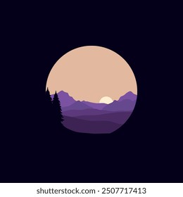 nature landscape mountain illustration in circle shape.