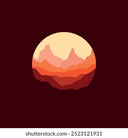 Nature landscape mountain illustration in circle.
