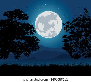 nature landscape with mountain and moon 