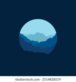 Nature landscape mountain panorama illustration in circle.
