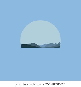 Nature landscape mountain panorama illustration in circle.