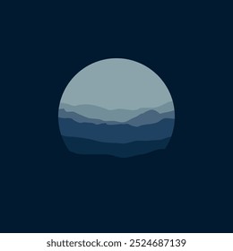 Nature landscape mountain panorama illustration in circle shape.