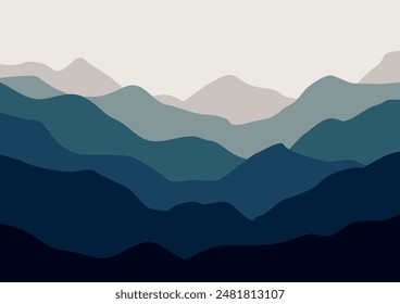 Nature landscape with mountain peaks. Mountains traveling vacation vector background.