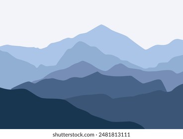 Nature landscape with mountain peaks. Mountains traveling vacation vector background.