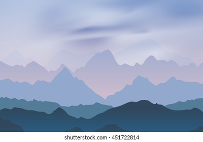 Nature landscape with mountain peaks. Mountains traveling vacation vector background. Concept outdoor design