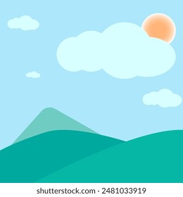 Natur Landschaftsberg mit Sonne und Wolke im Cartoon-Stil
