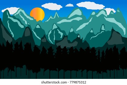 nature landscape mountain,forest and sun