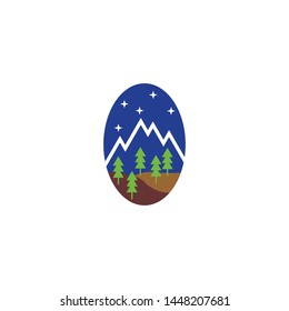 Nature landscape of mountains and forest in night logo templates