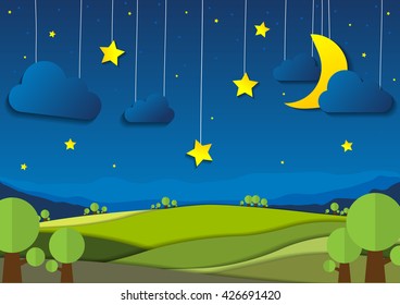 nature landscape night background, cute paper design