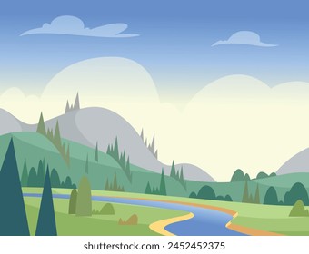 Nature landscape outdoor background with flowing river