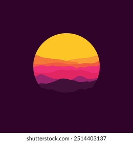 nature landscape panorama illustration in circle shape.