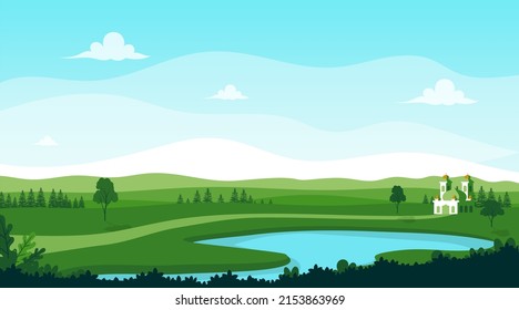 Nature landscape panorama with mosque building illustration