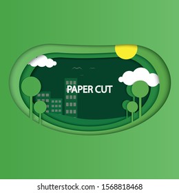 Nature landscape .Paper carve of environment conservation conceptual design paper art style.Vector illustration.