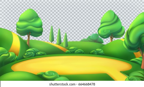 Nature landscape. Park isolated 3d vector panorama. Transparent background