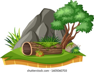 Naturlandschaft des Parks mit Holz- und Baumgrafik