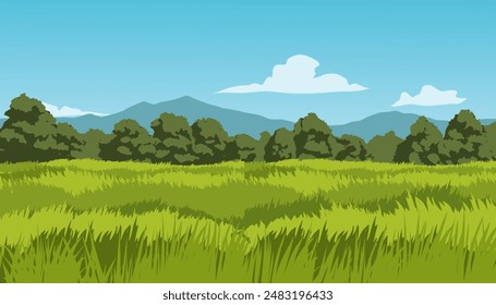 Paisaje de Naturaleza con llanura con hierba y árboles