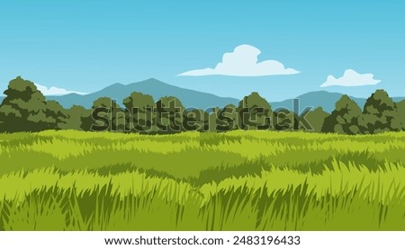 Nature landscape with plain with grass and trees