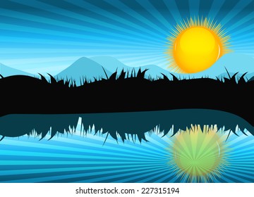 Nature Landscape with Reflection in Water. Vector llustration. EPS10