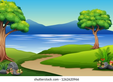 Nature landscape with river and mountain