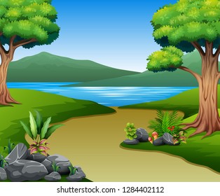 Nature landscape with river and mountain