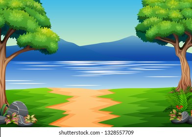 Nature landscape with river and mountain
