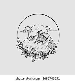 Nature Landscape Round Doodle Art Tattoo Ideas (Mountain, Sun, Cloud, Flowers, Plant)