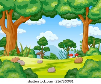 Nature landscape scene background with many trees
