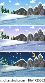 Nature landscape scene at different times of day illustration
