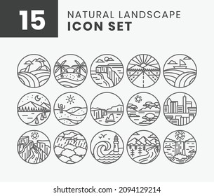 nature landscape scenery set bundle icons design vector