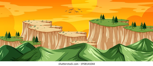 Nature landscape scenery view from a mountain top illustration