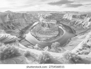 nature landscape screen dot background overlay commercial print showing horseshoe river bend canyon curve aerial for travel map