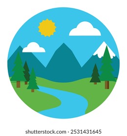 Nature landscape silhouette vector art featuring serene outdoor scenes, ideal for travel, environment, and decorative designs. Perfect for eco-friendly, natural-themed projects and decor.