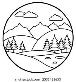 Natureza paisagem silhueta vetor arte com cenas serenas ao ar livre, ideal para viagens, ambiente e desenhos decorativos. Perfeito para projetos ecológicos, com temas naturais e decoração.