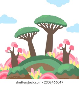 nature landscape socotra endemic nature playful scene whimsical children illustration style