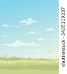 Nature landscape spring season flat design vector illustration. Pastel environment concept vertical template have blank space.