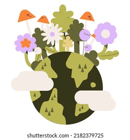 Nature and landscape nature, summer, sky, flowers, beach, water, clouds, smoke, space, sun, fire, forest, dog, tree, grass, earth, animal, butterfly vector illustration 