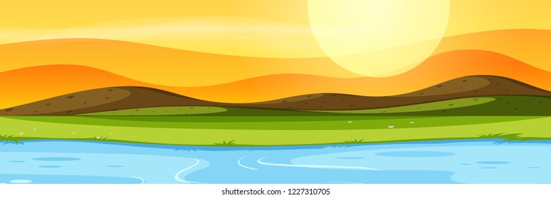 Nature landscape at sunset illustration