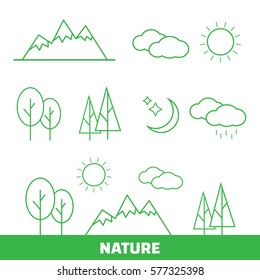 Nature landscape thin line elements icons. Nature landscape vector