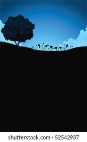 Nature landscape with tree and flowers for Your design vertical orientation