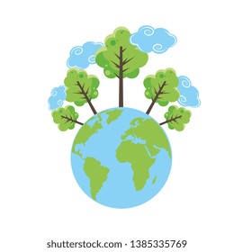 Nature landscape trees on world cartoons vector digital image illustration