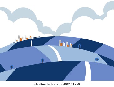 nature landscape twilight background, cuted flat design
