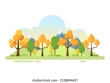 Nature and Landscape Unique of Trees, Forest, Mountains, Flowers or Plants in Spring and Summer Background in Abstract Different Shapes Flat Style Illustration