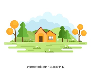 Nature and Landscape Unique of Trees, Forest, Mountains, Flowers or Plants in Spring and Summer Background in Abstract Different Shapes Flat Style Illustration