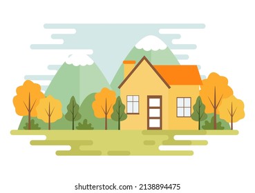 Naturaleza y paisajes únicos de árboles, bosques, montañas, flores o plantas en el fondo de primavera y verano en resumen diferentes formas Ilustración de estilo plano