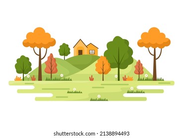 Nature and Landscape Unique of Trees, Forest, Mountains, Flowers or Plants in Spring and Summer Background in Abstract Different Shapes Flat Style Illustration