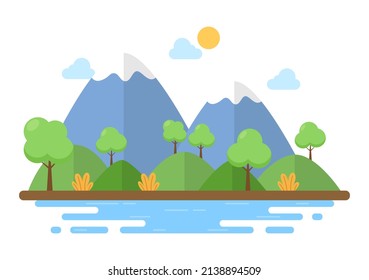 Nature and Landscape Unique of Trees, Forest, Mountains, Flowers or Plants in Spring and Summer Background in Abstract Different Shapes Flat Style Illustration