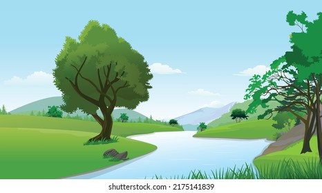 Nature Landscape Vector Background River Background Stock Vector ...