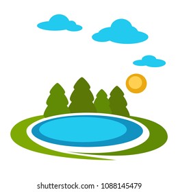 Nature landscape vector cartoon forest lake
